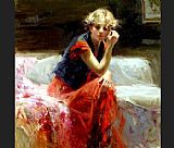 Red Dress Paintings - red dress by Pino
